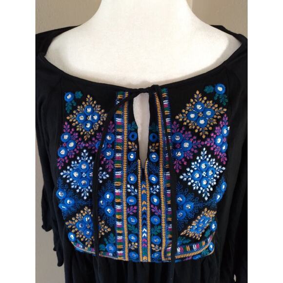 Catina Top Black Embroidered Stud Boho Fairy Beach Festival - Picture 2 of 7